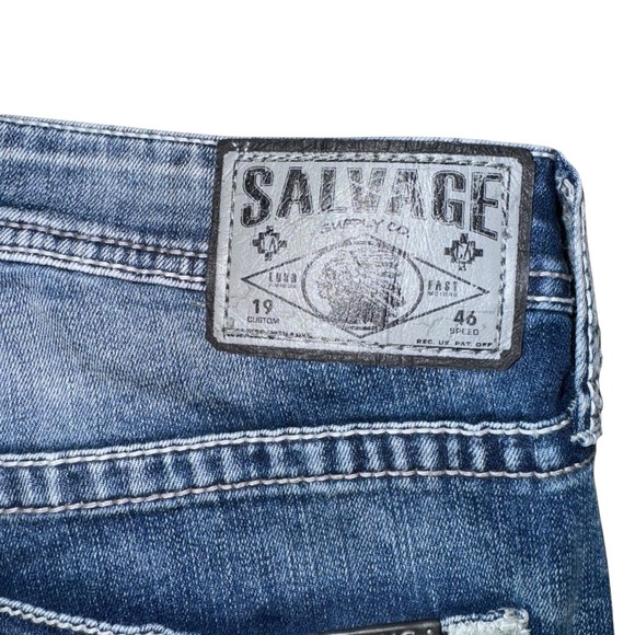 Salvage Anarchy Men’s Jeans SZ 36/29 Fading Whiskering Distressed Dark Wash - Picture 5 of 12